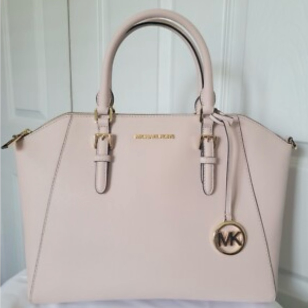 Michael Kors Ciara Large Saffiano Blush Satchel Bag